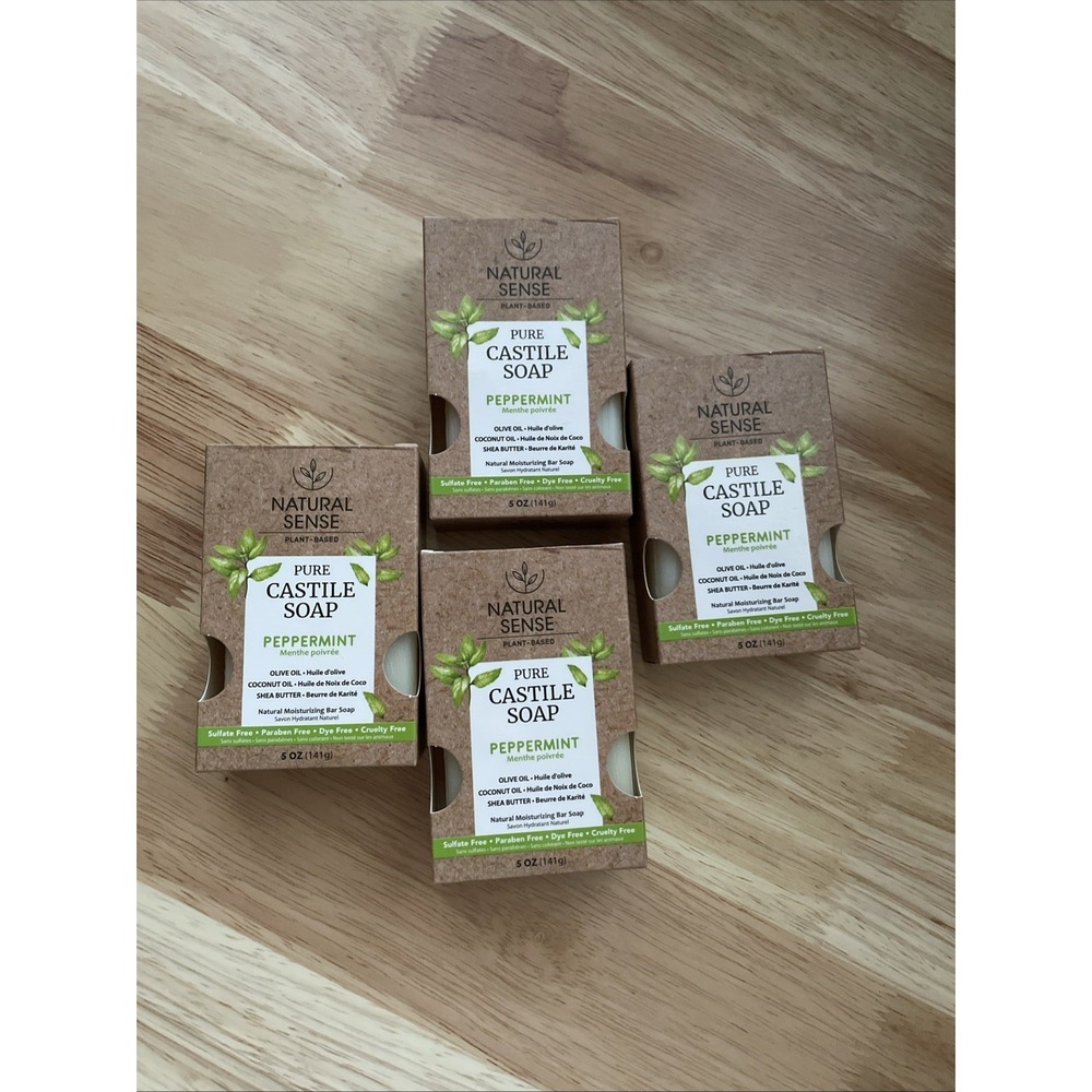 Natural Sense Pure Castile Peppermint Bar Soap 5 Oz Plant Based 4 Pack